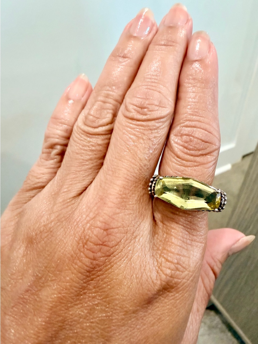 14K overlay with Sterling Silver with Gold trim Peridot Statement Ring